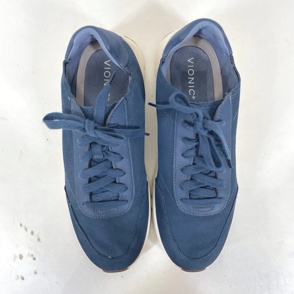 Vionic Uptown Sneaker Navy Blue Leather Lace Up Walking Shoes Womens Size 10